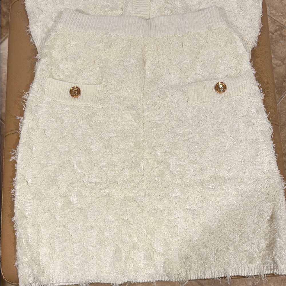 Italian Inspired Designer #5 Elegant White Textured Tank w/Skirt 2piece outfit - Picture 7 of 12